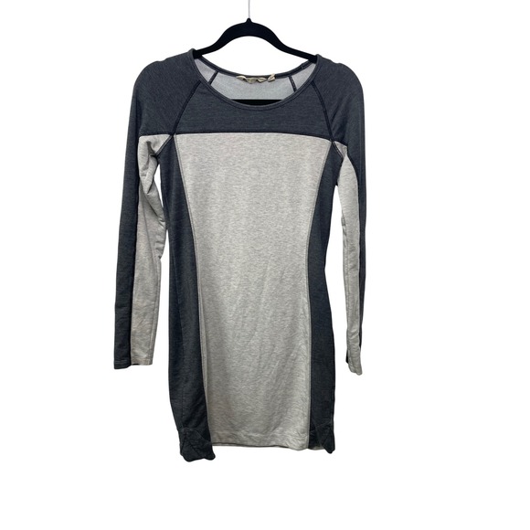 Athleta Colorblock Long Sleeve Shirt Dress Heather Gray Light Gray Bodycon XS - Picture 2 of 15